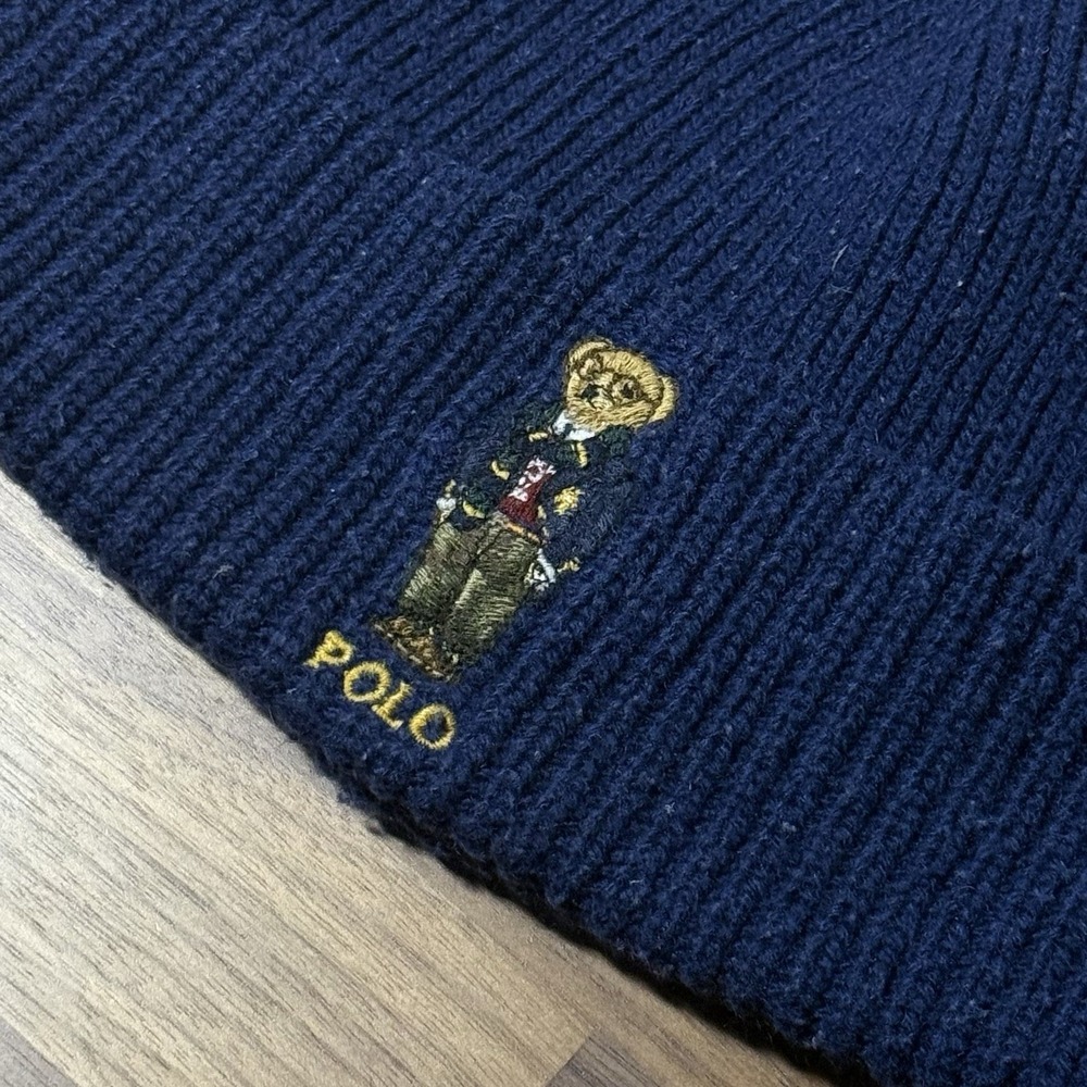 Polo Ralph Lauren Polo Bear Beanie One Size Navy Blue Skully Toque Hat Logo - Picture 3 of 6